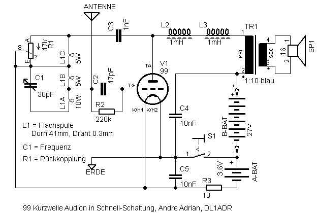 12V-Röhren-Audion für KW und MW 